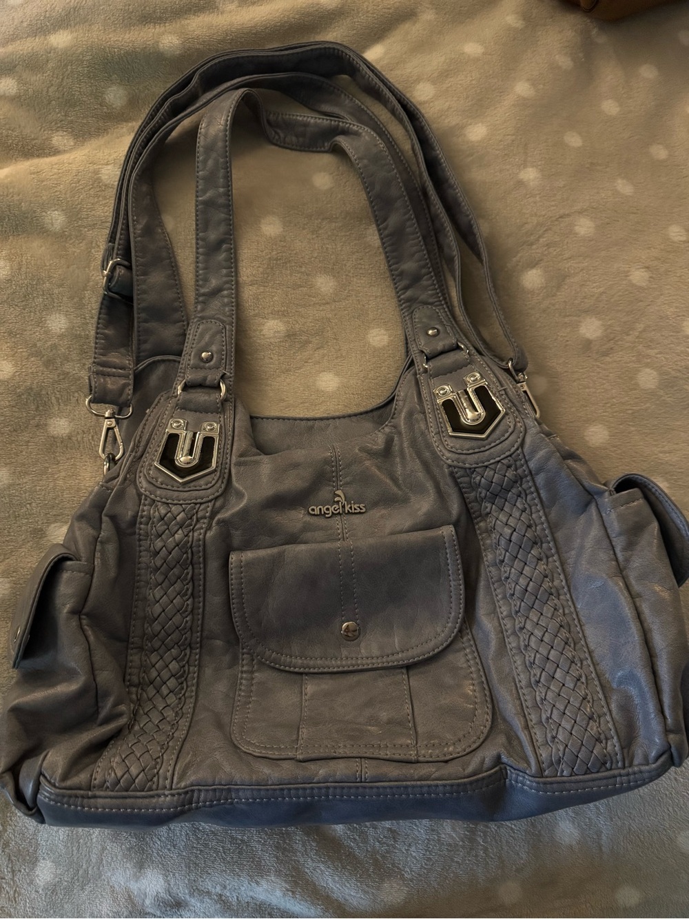 Angel Kiss Gray Shoulder Bag with Braided Detail